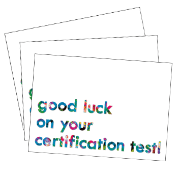 Good luck card with rainbow text